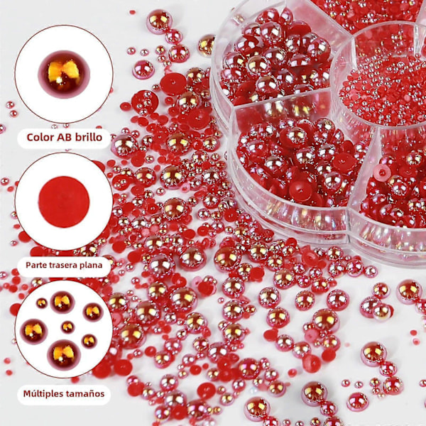 3D Neglekunstdekorasjoner, Sølv og Gullperler, Glitter Neglekunstdekorasjoner for Kvinner, DIY Smykketilbehør, Sko og Vesker red06