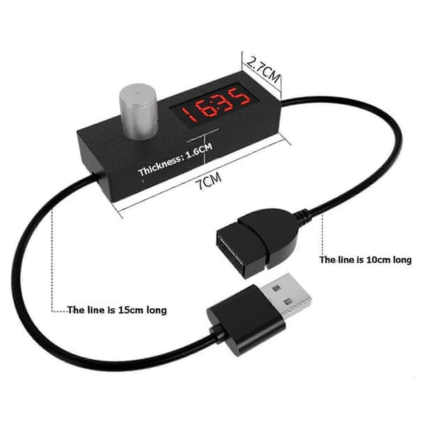 USB-timerbryterkabel for planlagt avstengning fra 5 minutter til 24 timer 55 minutter JH4 Svart