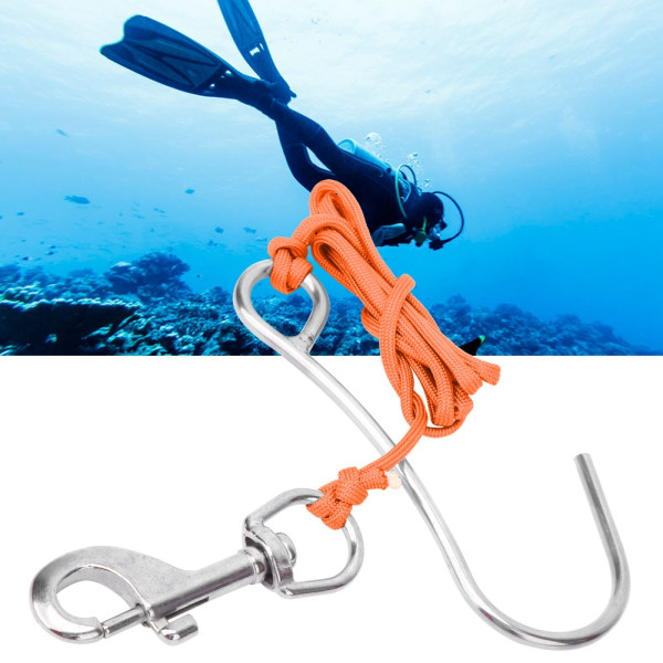Scuba Diving Drivkroge med line rustfrit stål klip Enkelt revkrog udstyrorange