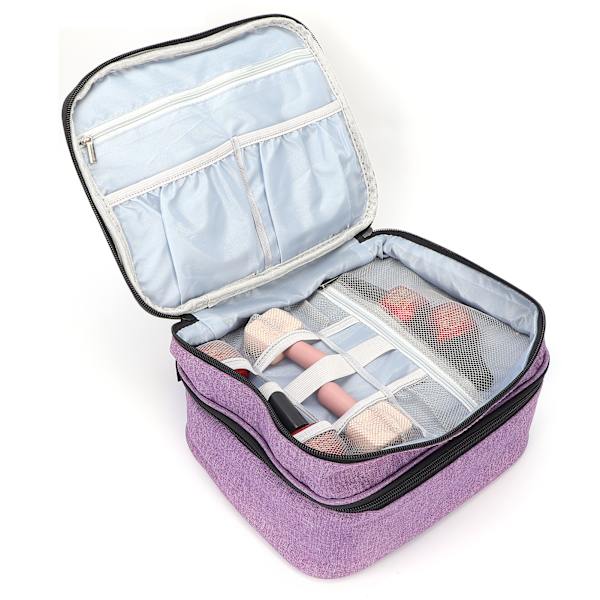 Bärbar nagellack reseväska dubbla lager nagellack förvaringsväska sminkhållare väska lila