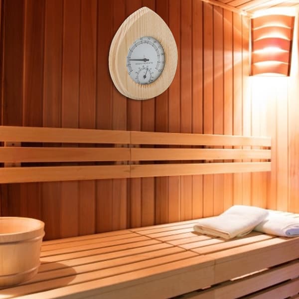 Dråbeformet 2-i-1 træ-termohygrometer termometer hygrometer dampbad sauna tilbehør
