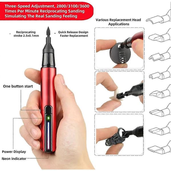 Mini Electric Reciprocating Sander, USB Charging with 3 Adjustable Speeds and 8 Sanding Heads, DIY Craft Tool