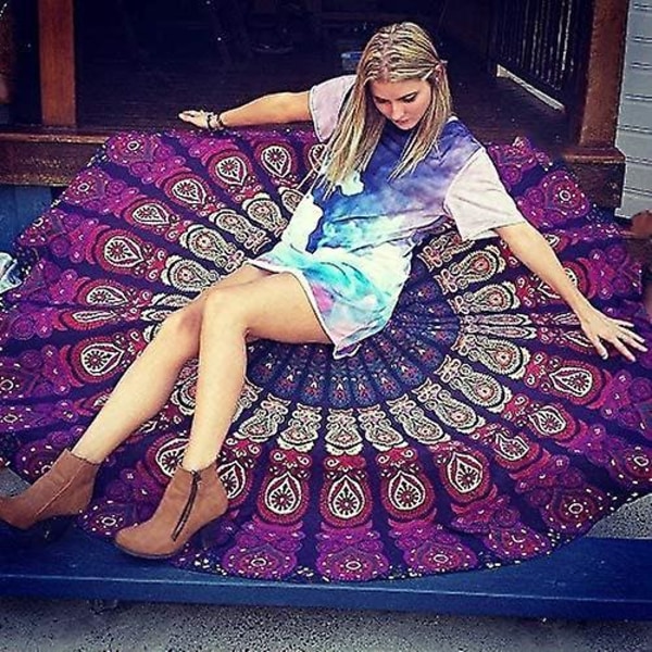 Pyöreä Mandala-seinävaate Bohemian-tyyliin, rantapyyhe piknik-viltti - 5 jalkaa leveä
