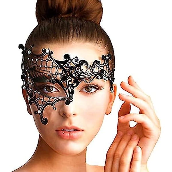 Elegant Black and White Metal Mask for Women - Perfect for Party, Carnival, and Evening