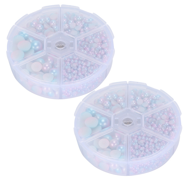 2 bokser gradient imitasjon perle halvsirkulær ikke-porøs flat bak dekorative tilbehør for klær DIY (rosa blå)