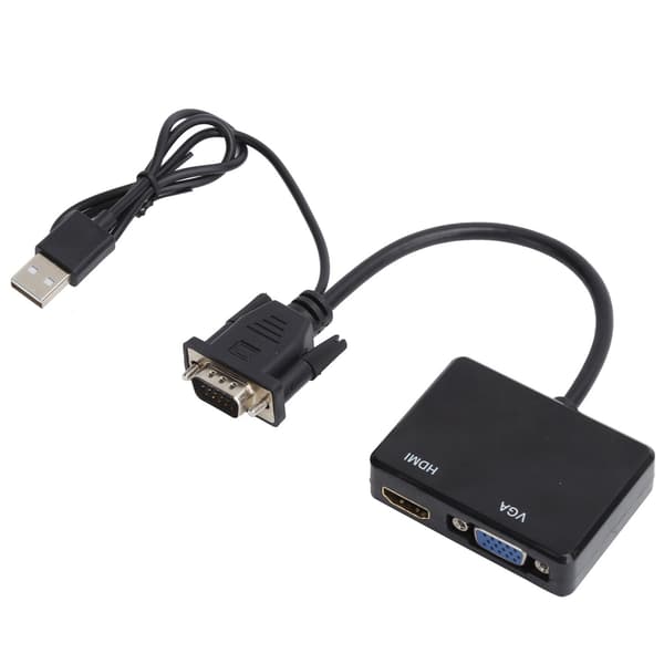 VGA til VGA High Definition Multimedia Interface Splitter Konverter Understøtter Dobbelt Skærmadapter Sort