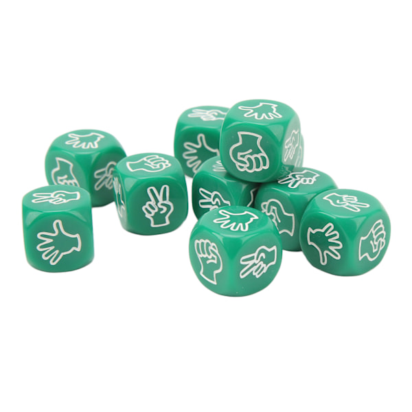 10-pack tärningsspel med 6 sidor, vattentäta, antioxidant, fingergissningsspel, tärningar för brädspel, utbildning, gröna