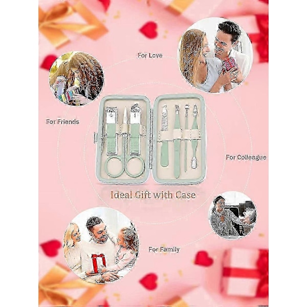 Bärbara skönhetsverktyg, nagelklippare 7-delars set, (grön) 1 styck
