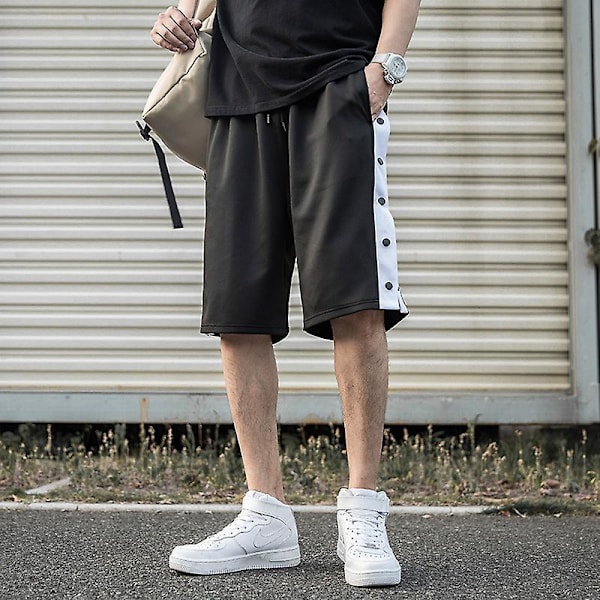 Tear-Off Basketballshorts for menn Sideknapper Full Åpning Oppvarming Post-Kirurgi Shorts Med Lommer svart XXL