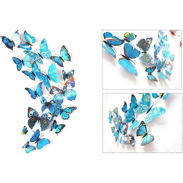 72 stk. 3D Sommerfugl Veggklistremerker, Enkeltlags Vinge Sommerfugl Kunst Dekor Dekaler med Magnet og Dobbeltsidig Lim for Rom Hjem Barnerom Dekor (6 F