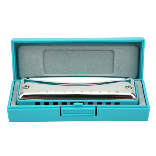 Blues Harmonica 10&#8209;hul Mundorgan E Key Blæseinstrument Vandtæt Korrosionsbestandig (blå)