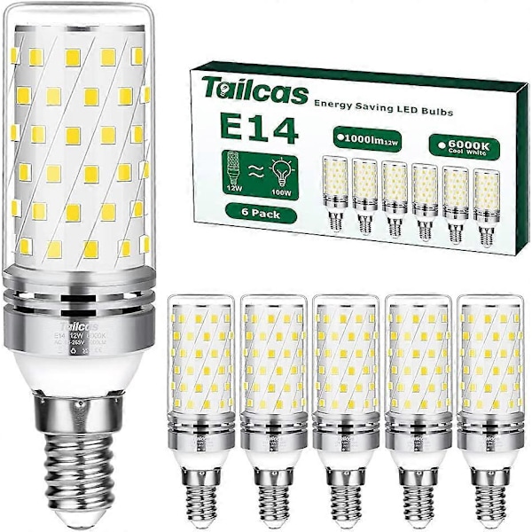 LED-lampor E14 Kallvitt, 16W (motsvarande 100W halogen) E14 Skruvsockel Lampa 6000K 1200LM Ej Dimbar Flimmerfri AC 220-240V för Kristallkrona