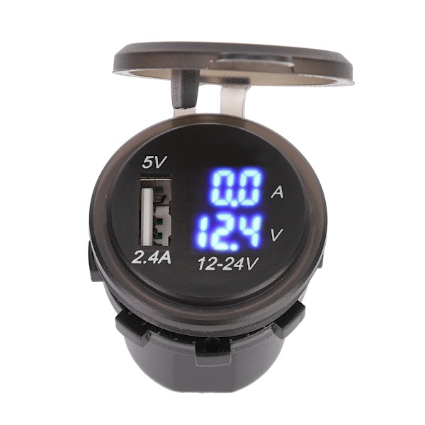 2.4A 3 i 1 Multifunksjonell Digital LED IP66 Bil USB Lader Termometer Voltmeter