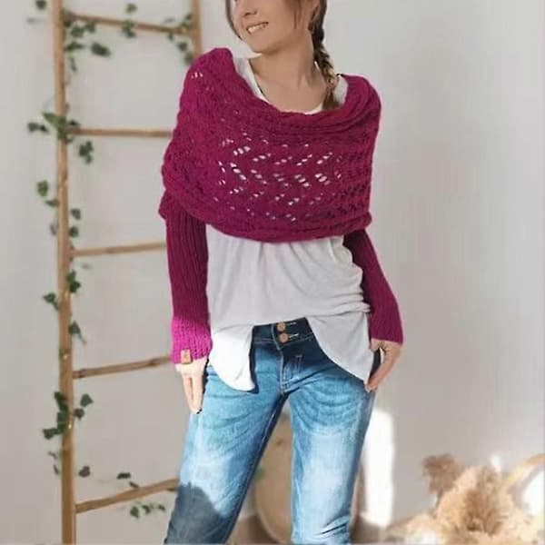 Crochet Pattern Sleeve Wrap Scarf Stylish Personalized Crocheted Sweater Scarf for Indoor Outdoor Middle Camel