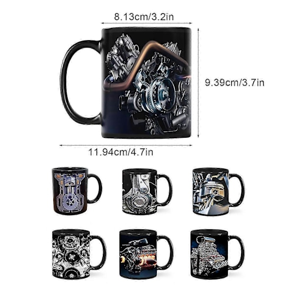 Mekanisk Motor Kaffemugg - Motor Kolv Svart Kaffemugg - 350ml B