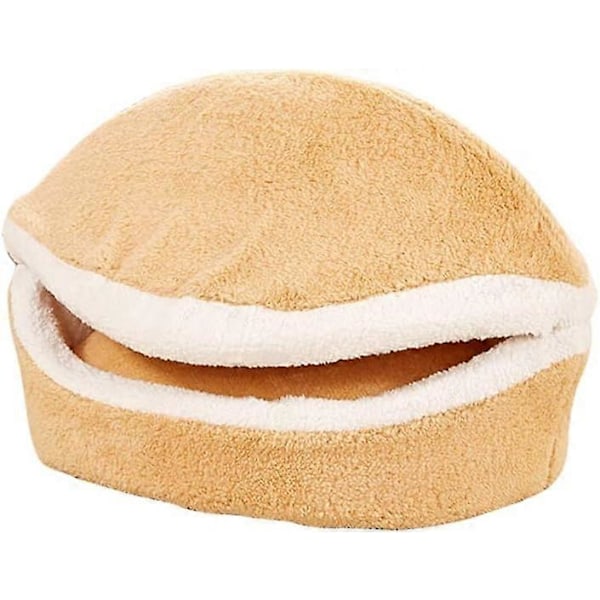 Katte- og hundekurv, hamburgerformet kattehus, blød varm sofa, hundeseng, vaskbar plys pude