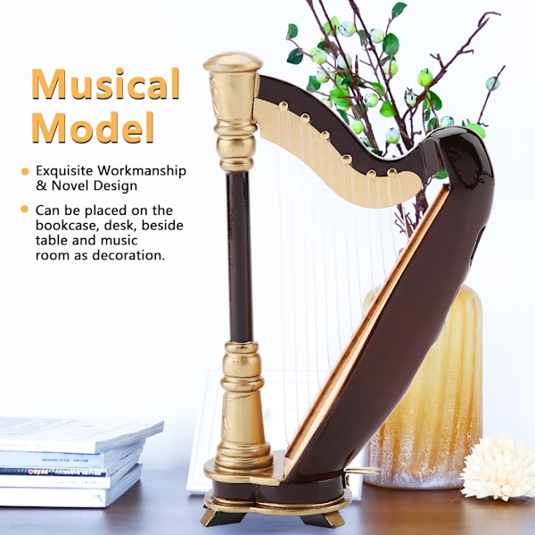 Miniatyrharpe replika av tre med gaveetui Instrumentmodell Musikalske gaver ornamenter