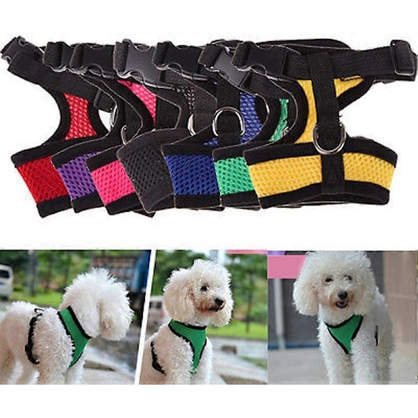 1 stk. Åndbar Mesh Lille Hund Kæledyrssele og Snor Sæt Hvalp Kat Vest Sele Halsbånd til Chihuahua Mops Bulldog Kat (L(4-6KG), Sort)