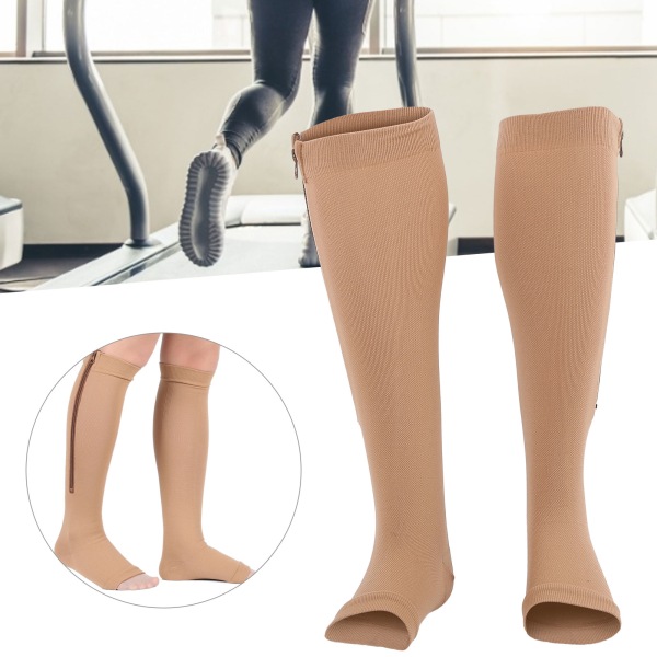 Elastic Sports Open Toe Compression Strumpor Dragkedja Anti-Slip Fotskyddsärmar (XXL)