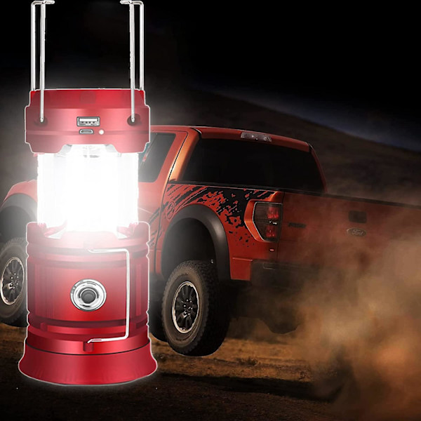 Bärbar uppladdningsbar LED Solar campinglykta med USB laddning, ultraljusstark batteridriven ficklampa för camping, vandring, skydd