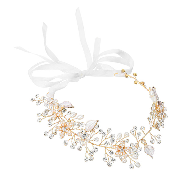 Bryllupshodebånd Rhinestone Faux Pearl Blomsterbladformet anheng Brudehodeplagg Hårtilbehør