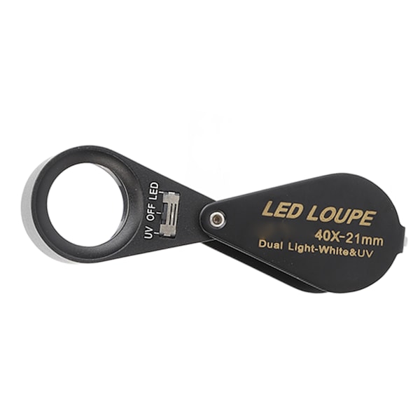 Smyckesförstoringsglas 40X 21mm Lins Fällbar Förstoringsglas Ögonlupp med LED UV-ljus för inspektion DIY