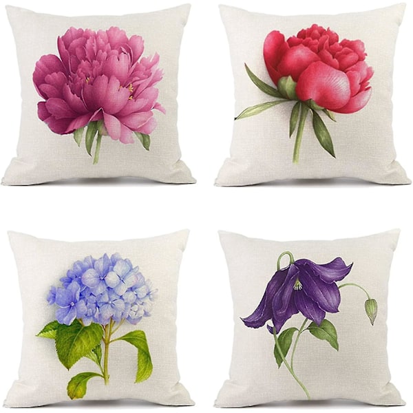 Tyynyliina Tyynynpäällinen Setti 4 Ulkokäyttöön Pellavainen Tyynynpäällinen Kukka Kuviolla Koristelu 45x45cm