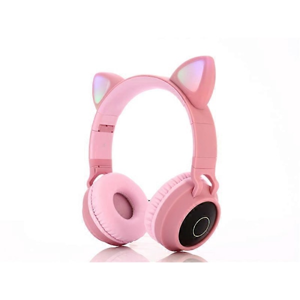 Söpöt kissankorva pelikuulokkeet, langattomat nappikuulokemalliset LED-stereo kuulokkeet, FM-radio TF-kortti Bluetooth-kuulokkeet mikrofonilla (pinkki)