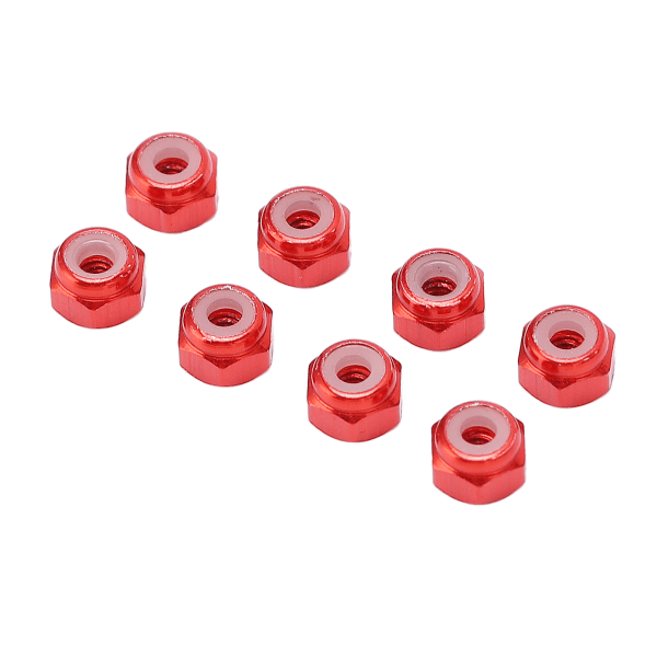 8 stk. låsemutter i aluminiumlegering med nylonfôr M2 sekskant låsemutter for Axial Scx24 1/24 RC-modeller rød