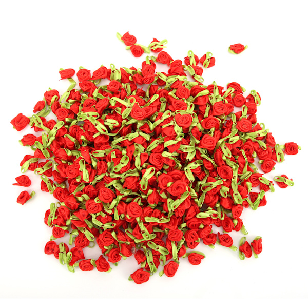450 st mini sidenband rosor dekoration båge blomma med blad prydnad för DIY sömnad hantverk röd
