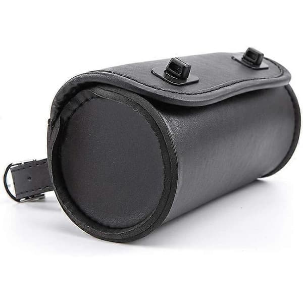 Motorcycle Fork Bag PU Leather Handlebar Tool Bag Sissy Bar Roll Bag Saddlebag with 2 Straps, Un black