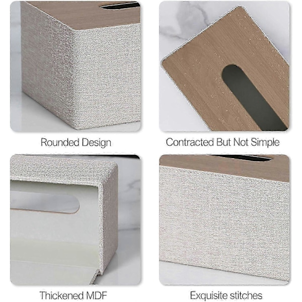 Servettbox, Rektangulär, PU Läder Ansiktsservetter, Dispenser Box Hållare för Sminkbord Badrumsinredning (Beige)_SZXM