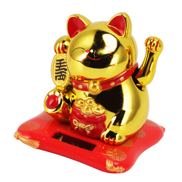 Solcelledrevet vinkende katt rikdom velkommende sol søt lykkelig katt formue katt statue ornament for hjem bil dekor velsignelse pose gull