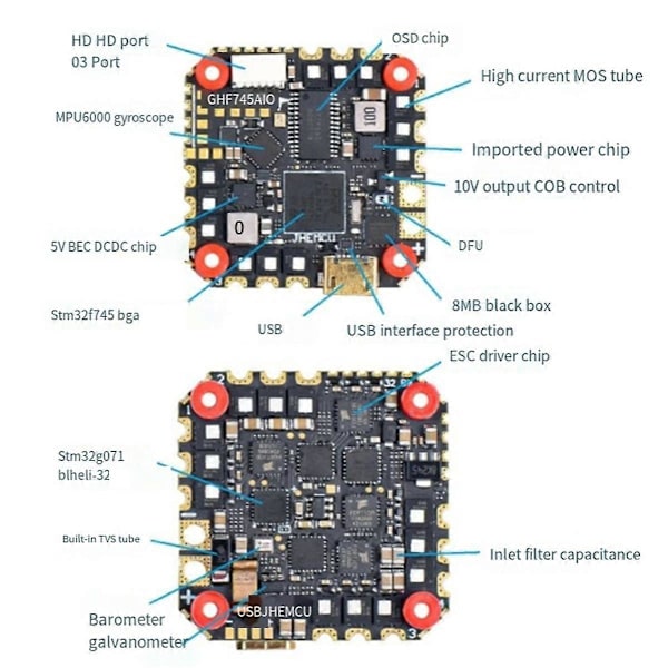 GHF745AIO MPU6000 F745 Flight Controller BLHELI32 G071 4in1 ESC(40A)