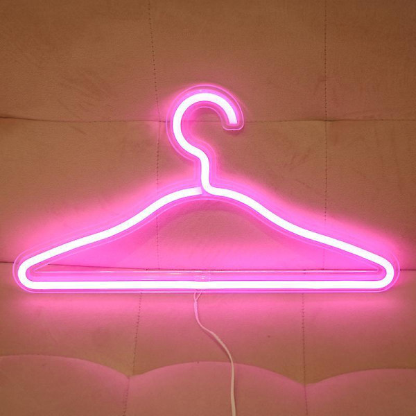 1 Pakke Neon Skiltophæng, Tøjstativ Form Neon LED Lys USB Drevet Natlampe (Pink Lys)