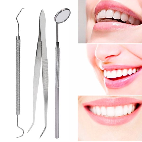 3 st/ set Rostfritt stål tandverktyg Munspegel Sond Tång Pincett Tänder Rengör hygienkit