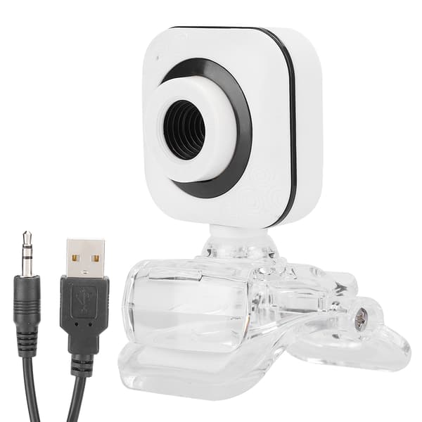 Indbygget Mikrofon Computer Kamera Webcam PC Tilbehør 480P Hvid med Transparent Klips