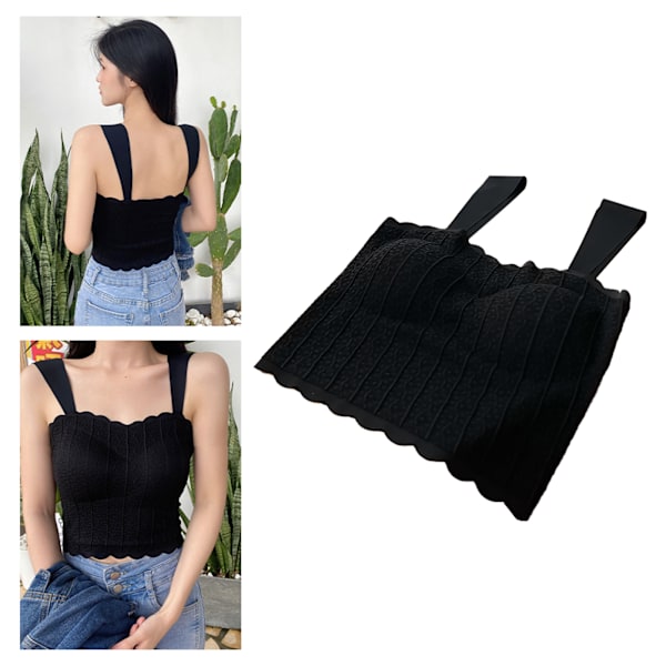Kvinners Tank Top Slim Fit Sømløs Brystpolstret Pustende Blonder Bred Stropp Basic Camisole Svart Gratis Størrelse (37,5-62,5 kg/82,7-137,8 lb)