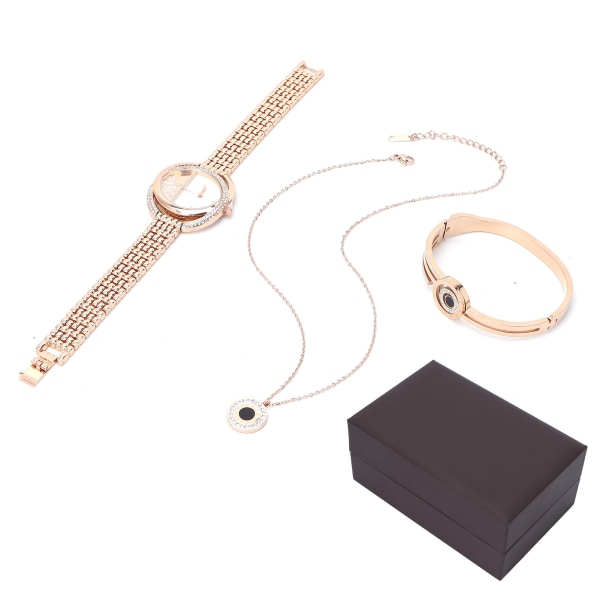 Business Style Kvinnor Watch Armband Halsband Set Jubileum Födelsedagspresent Smycken Set Rose Gold