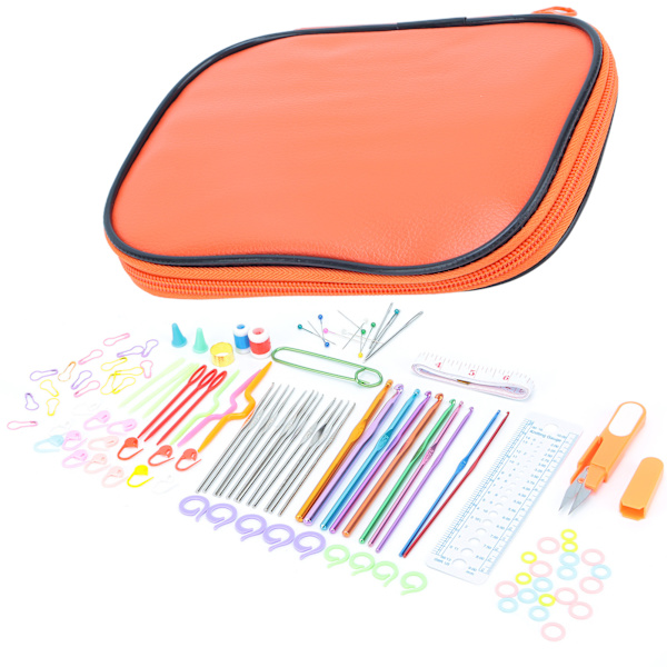 100 st virknålsset DIY 22 virknålsset med små tillbehör för stickentusiaster nybörjare orange