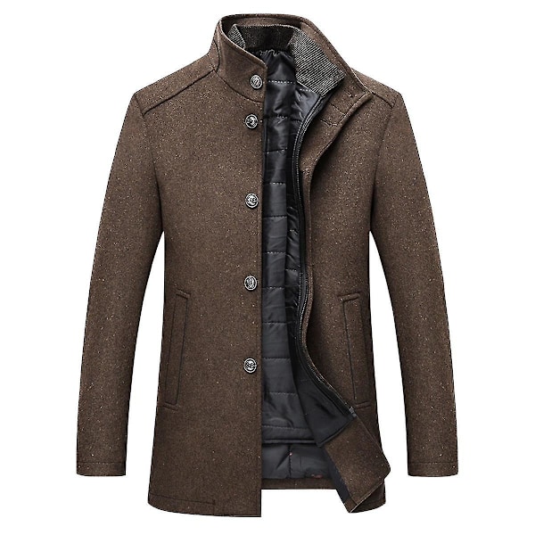 Vinterjakke for menn i ull, midtlengde med tykk vest, stående krage og enkeltradet design