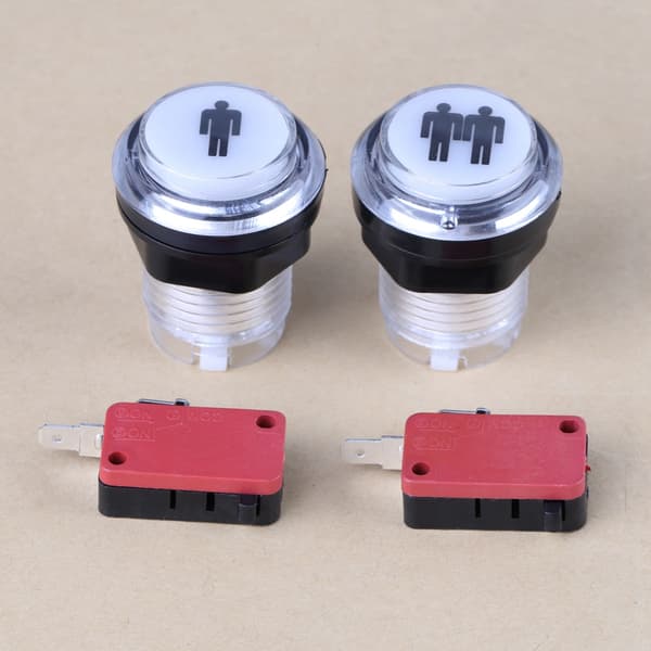 2 stk. LED-belyste 1P & 2P Start Player-knapper DIY-sett for arkadespill