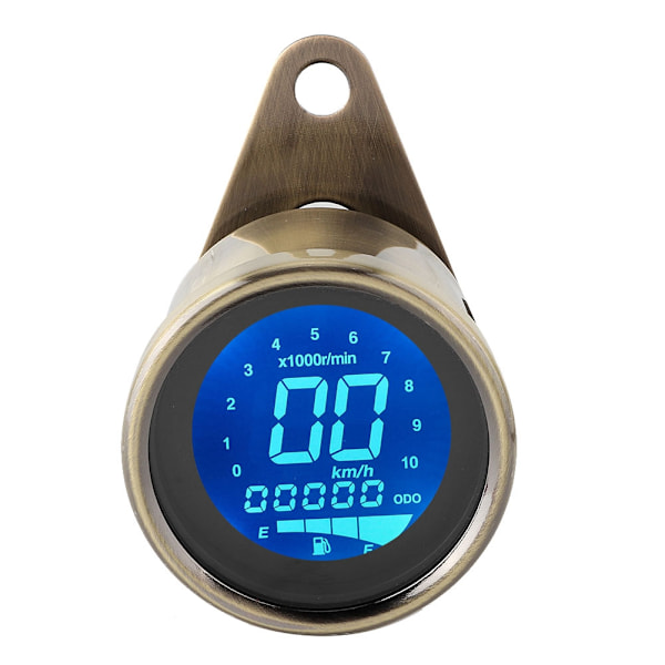 Universal Motorcycle LCD-bakgrundsbelyst hastighetsmätare Odometer Tachometer Meter Gauge (gul koppar)