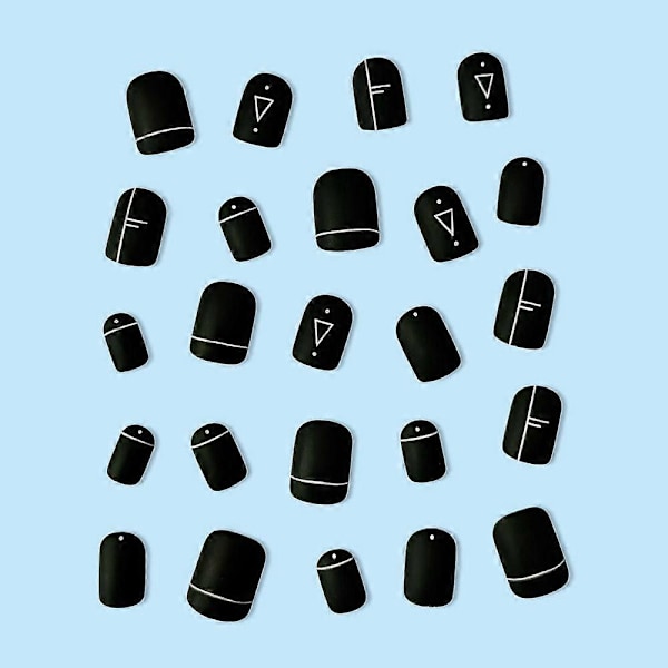 Medium Firkantede Kunstige Negle 24 Stk. Sorte med Abrazine Mønster Blank Kunstig Manicure Falske Negle til Fingre
