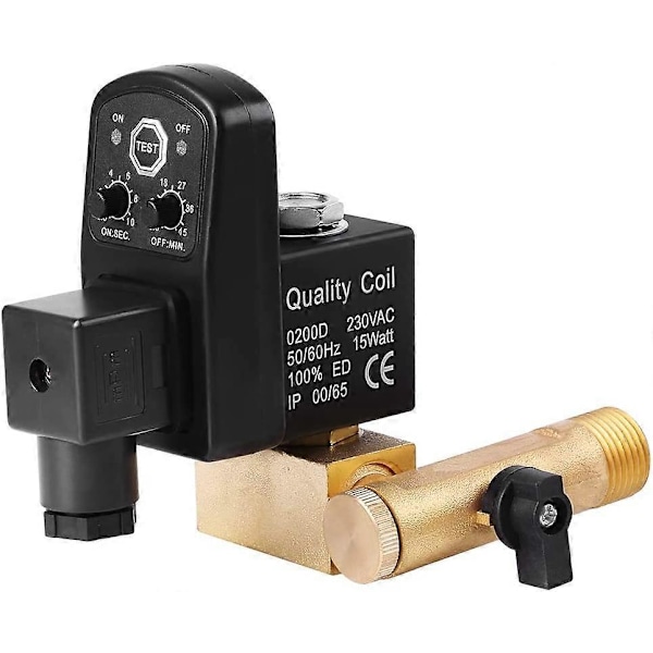 Automatisk elektronisk dräneringsventil i mässing, Automatisk dräneringsventil G1/2 DN15 Automatisk elektronisk dräneringsventil för luftkompressorkondensat (AC230V)(230V)