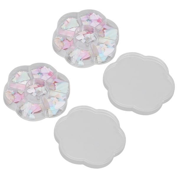 2 lådor nagelsnäcksskivor Olika former Färger Manikyr Glitter Art Dekorationer för nagelsalong