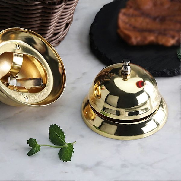 Metallinen pöytäkello pyöreä palvelukello tiskikello, halkaisija 8,5 cm, metallinen palvelukello keittiöön, ravintolaan, baariin, setti 1 KPL kultainen