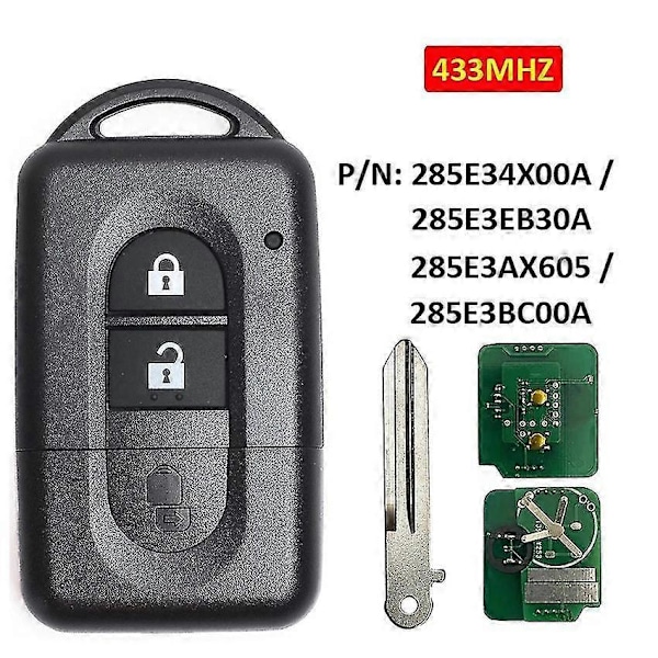 Bil Nyckellös Fjärrkontroll med 2 Knappar 433MHz ID46 Chip kompatibel med 285E34X00A 285E3EB30A