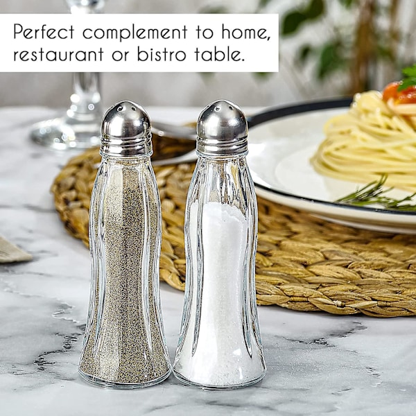 Salt- och pepparkvarn i glas, Klar kurva, Klassisk restaurangsstil, Glaskropp med rostfritt stål lock