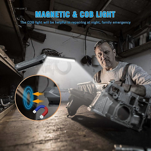 2 Stk. Genopladelig LED Arbejdslampe, 5 Tilstande Foldbar Mekanisk Lommelygte Arbejdslampe med Magnet_SZXM